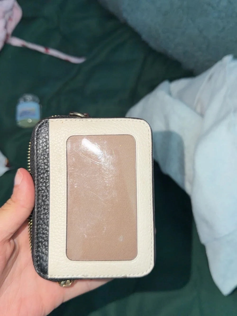 Coach Two-Tone Leather Card Wallet in Beige, White & Black